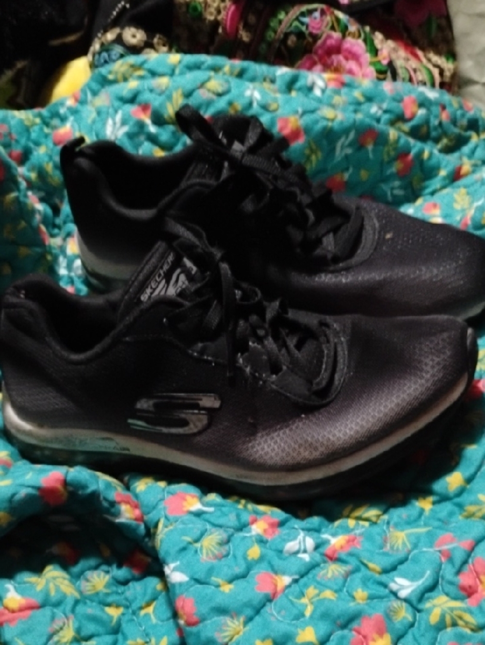 Skechers Women's Black Athletic Sneakers with Silver Logo